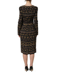 Dolce & Gabbana Black Key Print Long Sleeves Sheath Midi Dress