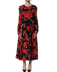 Dolce & Gabbana Black Handbag Print Long Sleeve Midi Dress