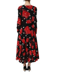 Dolce & Gabbana Black Handbag Print Long Sleeve Midi Dress