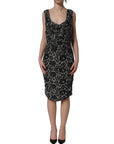 Dolce & Gabbana Black White Floral Lace Sleeveless Midi Dress
