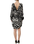 Dolce & Gabbana Black White Zebra Ruched Silk Mini Dress