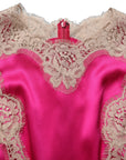 Dolce & Gabbana Fuchsia Pink Lace Detail A-line Midi Dress