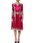 Dolce & Gabbana Fuchsia Pink Lace Detail A-line Midi Dress