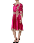Dolce & Gabbana Fuchsia Pink Lace Detail A-line Midi Dress
