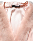 Dolce & Gabbana Light Pink Silk Turkey Feather Wrap Midi Dress