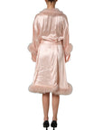 Dolce & Gabbana Light Pink Silk Turkey Feather Wrap Midi Dress