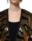 Dolce & Gabbana Black Gold Sequin Tiger Stripe Blazer Jacket