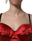 Dolce & Gabbana Red Polyester Satin Bustier Cropped Tank Top