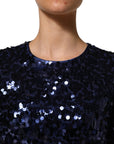 Dolce & Gabbana Blue Sequined Long Sleeves Crop Blouse Top