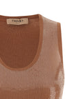 Twinset Brown Cotton Sleeveles T-Shirt
