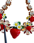 Dolce & Gabbana Gold Brass FRUIT Pendants Flowers Crystal Logo Necklace