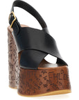 Chloé Black Calfskin Wedge Sandals