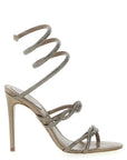 RENE CAOVILLA Gray Satin Stiletto Heel Sandals