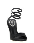 RENE CAOVILLA Black Satin Stiletto Heel Sandals