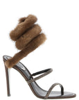 RENE CAOVILLA Brown Satin Stiletto Heel Sandals