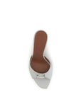 Amina Muaddi White Calf Leather Bos Taurus Stiletto Heel Sandals