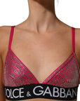 Dolce & Gabbana Pink Crystal Embellished Bralette Crop Top