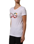 Dolce & Gabbana White DG Logo Embellished Round Neck T-shirt