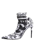 Dolce & Gabbana White Graffiti Stretch Ankle Boots Shoes