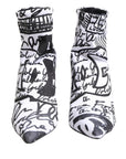 Dolce & Gabbana White Graffiti Stretch Ankle Boots Shoes