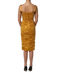 Dolce & Gabbana Gold Silk Ruched Bodycon Sheath Midi Dress