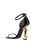 Saint Laurent Black Calf Leather Bos Taurus Stiletto Heel Sandals