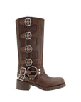 Miu Miu Brown Calf Leather Bos Taurus Lace-Up Boots