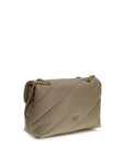 PINKO Gray Calf Leather Bos Taurus Shoulder Bag