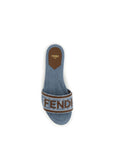Fendi Blue Cotton Flat Sandals