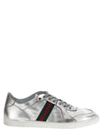 Gucci Silver Lamb Leather Low Top Sneakers
