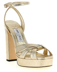 Jimmy Choo Gold Tencel Stiletto Heel Sandals