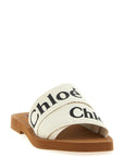 Chloé White Linen Flat Sandals
