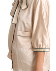 Dolce & Gabbana Beige Ribbon Silk Stretch Top Blouse