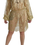 Dolce & Gabbana Gold Lace See Through A-Line Knee Length Dress