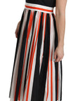 Dolce & Gabbana Multicolor Stripes A-Line Pleated Midi Dress