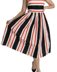 Dolce & Gabbana Multicolor Stripes A-Line Pleated Midi Dress