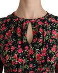 Dolce & Gabbana Black Floral Longsleeve Knee Length Dress