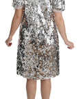 Dolce & Gabbana Silver Sequined Crystal Shift Gown Dress