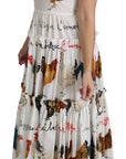 Dolce & Gabbana White Rooster Sheath Midi Cotton Dress