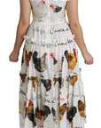 Dolce & Gabbana White Rooster Sheath Midi Cotton Dress