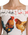 Dolce & Gabbana White Rooster Sheath Midi Cotton Dress