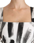Dolce & Gabbana White Black Printed Sheath Midi Viscose Dress