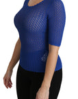 Dolce & Gabbana Blue See Through Round Neck Top Viscose Blouse