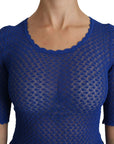 Dolce & Gabbana Blue See Through Round Neck Top Viscose Blouse