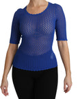 Dolce & Gabbana Blue See Through Round Neck Top Viscose Blouse