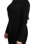 Dolce & Gabbana Black Silk Lace Crew Neck Long Sleeve Blouse