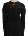 Dolce & Gabbana Black Silk Lace Crew Neck Long Sleeve Blouse