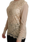 Dolce & Gabbana Beige Lace Long Sleeve Top Cashmere Blouse
