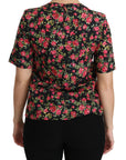 Dolce & Gabbana Black Floral Roses Short Sleeve Top Blouse