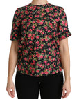 Dolce & Gabbana Black Floral Roses Short Sleeve Top Blouse